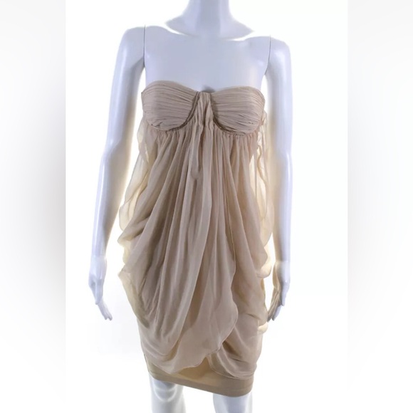 Alice + Olivia by Stacey Bendet Jemma Bustier Crossover Dress Silk Nude Size 0 - Picture 9 of 12